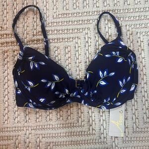 Anne Cole Navy Blue Leaf Print Underwire Bikini Top 34B / 32C